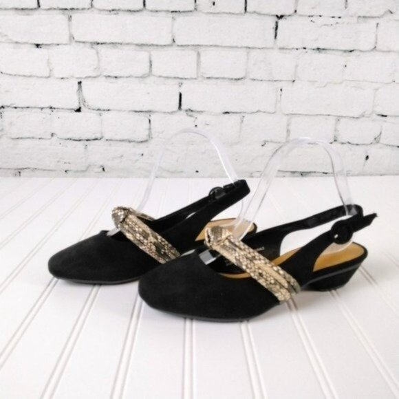 Comfortview Garland Round Toe Snakeskin Accent Slingback Shoe In Black Size 7WW - Picture 7 of 7